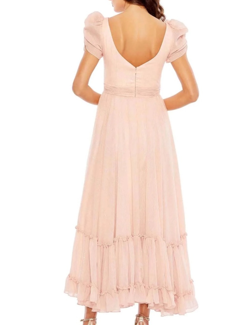NWT Mac Duggal 68187 Blush Pink Metallic Tiered Tea Dress Size 12 Formal Event - Picture 3 of 15